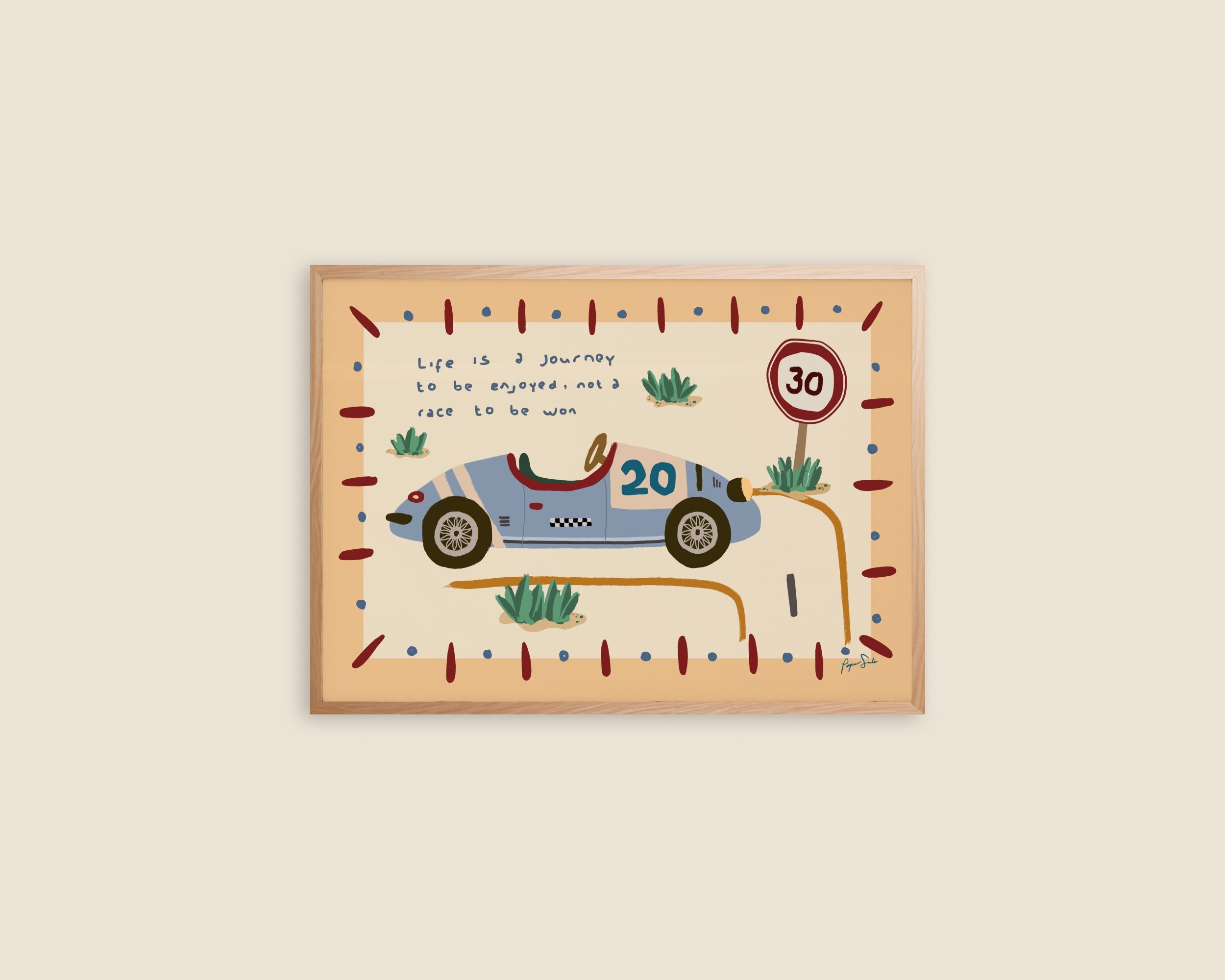 Vintage-Style Race Car Nursery Art