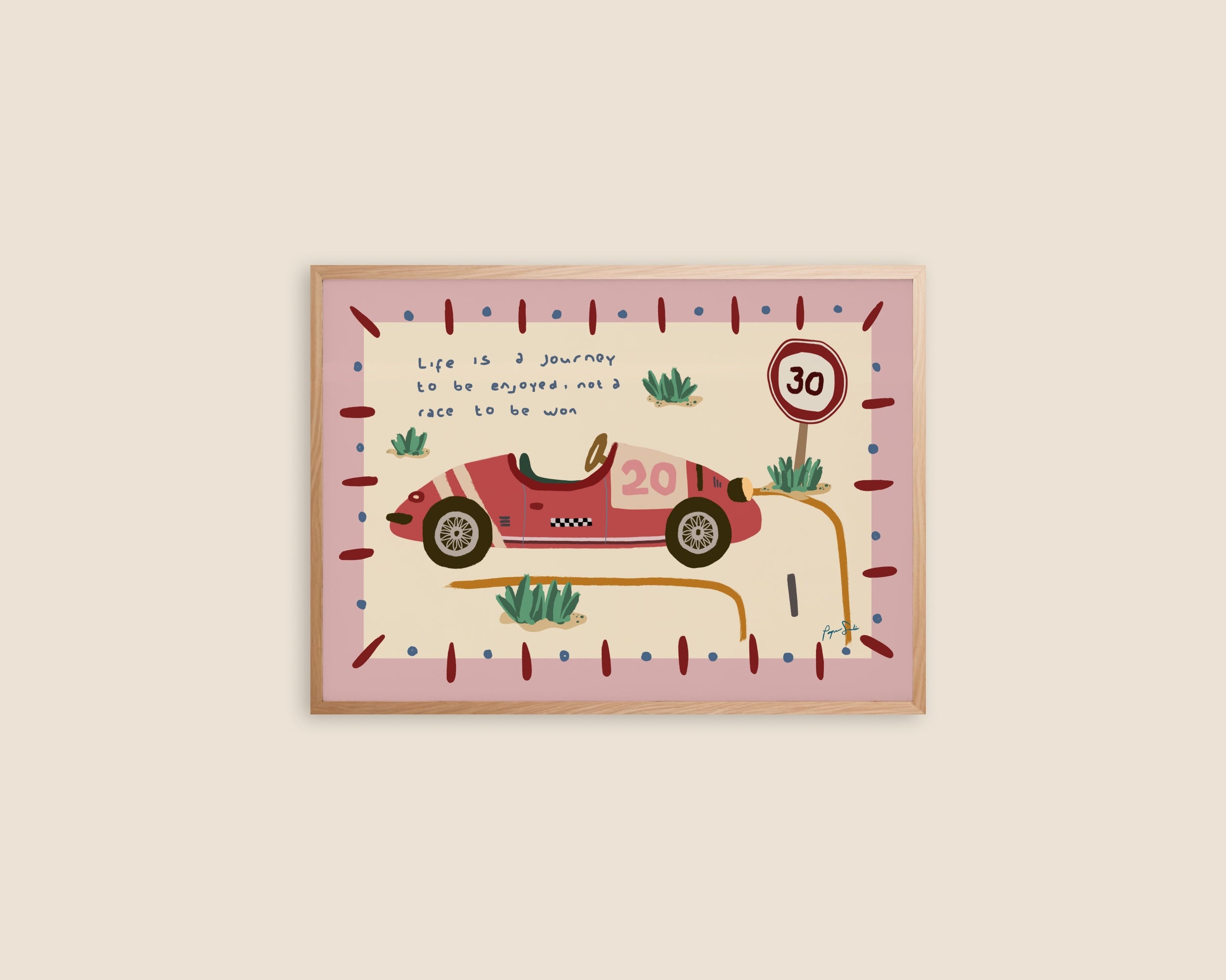 Vintage-Style Race Car Nursery Art