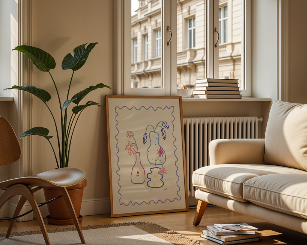 Colored Floral Vases art print poster – interior styled flower vase wall art