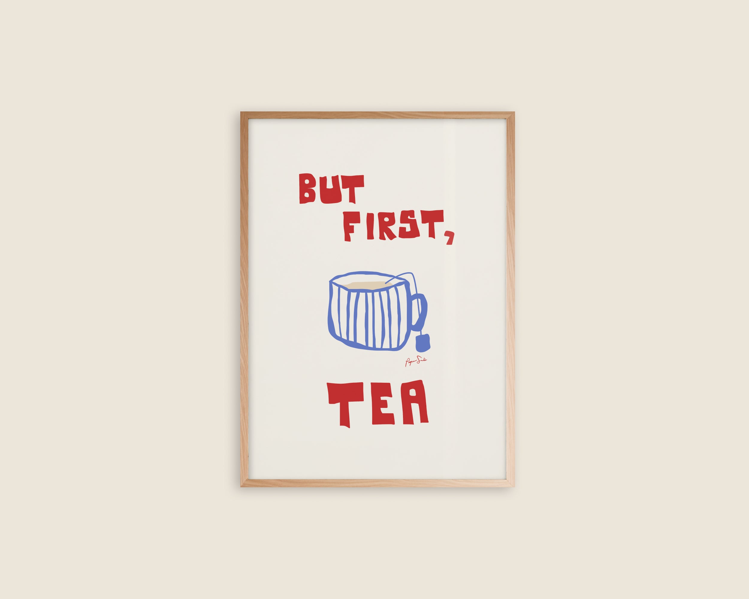 But First Tea art print poster – red and blue tea illustration wall art