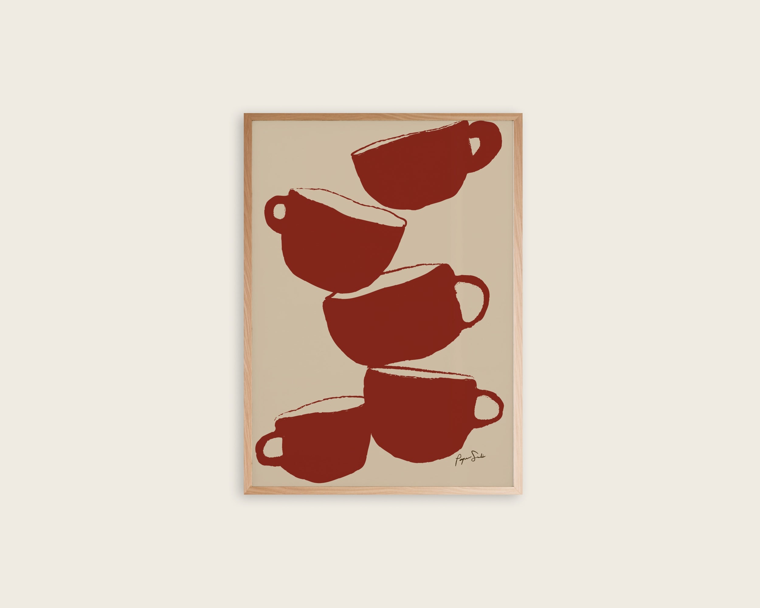 Stacked Red Tea Cups art print poster – minimalist graphic kitchen wall art